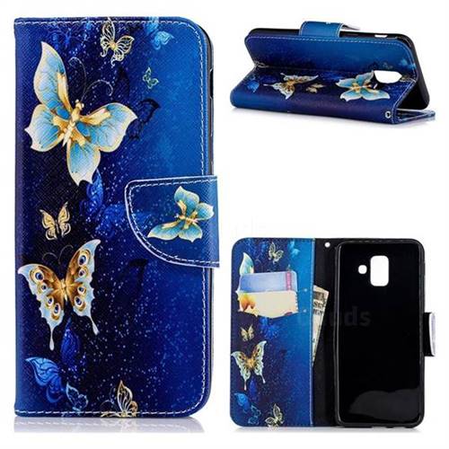 Golden Butterflies Leather Wallet Case for Samsung Galaxy A6 (2018)