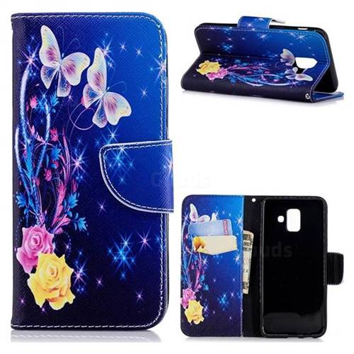 Yellow Flower Butterfly Leather Wallet Case for Samsung Galaxy A6 (2018)