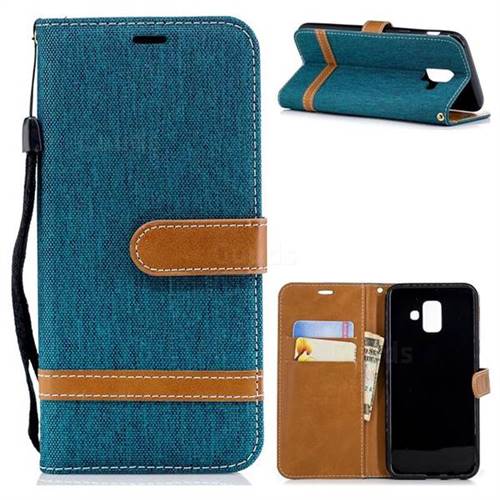 Jeans Cowboy Denim Leather Wallet Case for Samsung Galaxy A6 (2018) - Green