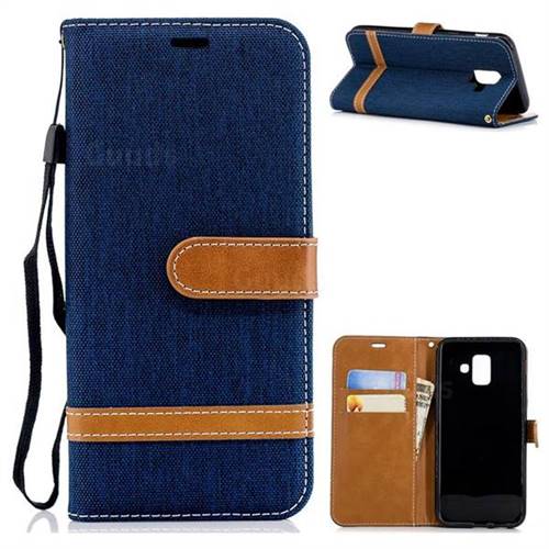 Jeans Cowboy Denim Leather Wallet Case for Samsung Galaxy A6 (2018) - Dark Blue