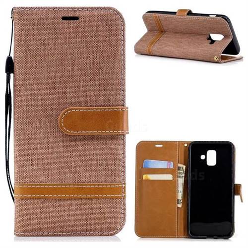 Jeans Cowboy Denim Leather Wallet Case for Samsung Galaxy A6 (2018) - Brown