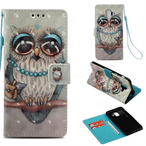 Sweet Gray Owl 3D Painted Leather Wallet Case for Samsung Galaxy A6 (2018)