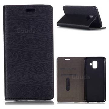 Tree Bark Pattern Automatic suction Leather Wallet Case for Samsung Galaxy A6 (2018) - Black