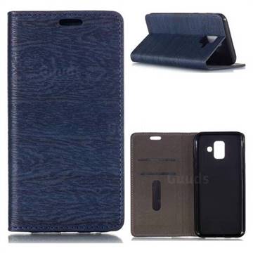 Tree Bark Pattern Automatic suction Leather Wallet Case for Samsung Galaxy A6 (2018) - Blue