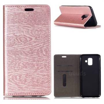 Tree Bark Pattern Automatic suction Leather Wallet Case for Samsung Galaxy A6 (2018) - Rose Gold