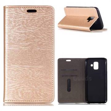 Tree Bark Pattern Automatic suction Leather Wallet Case for Samsung Galaxy A6 (2018) - Champagne Gold