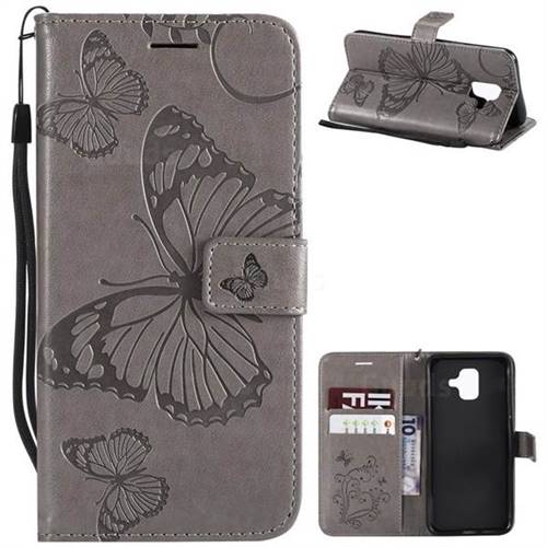 Embossing 3D Butterfly Leather Wallet Case for Samsung Galaxy A6 (2018) - Gray