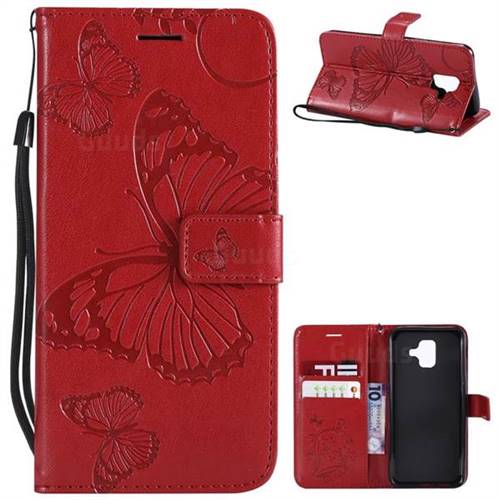 Embossing 3D Butterfly Leather Wallet Case for Samsung Galaxy A6 (2018) - Red