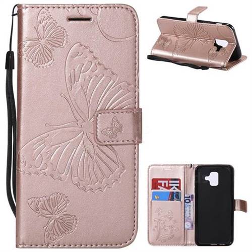 Embossing 3D Butterfly Leather Wallet Case for Samsung Galaxy A6 (2018) - Rose Gold