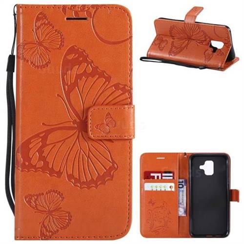 Embossing 3D Butterfly Leather Wallet Case for Samsung Galaxy A6 (2018) - Orange