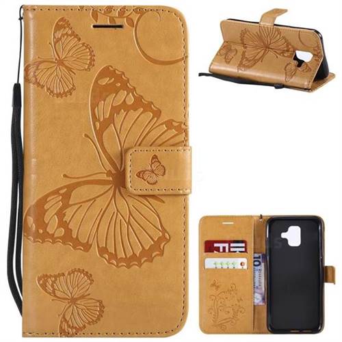 Embossing 3D Butterfly Leather Wallet Case for Samsung Galaxy A6 (2018) - Yellow