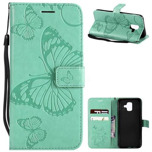 Embossing 3D Butterfly Leather Wallet Case for Samsung Galaxy A6 (2018) - Green