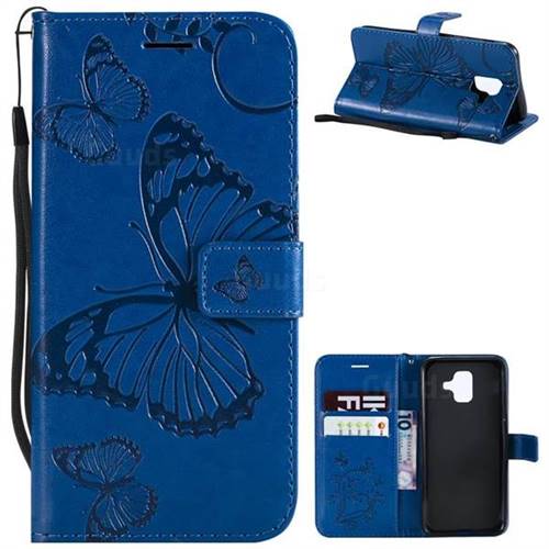 Embossing 3D Butterfly Leather Wallet Case for Samsung Galaxy A6 (2018) - Blue