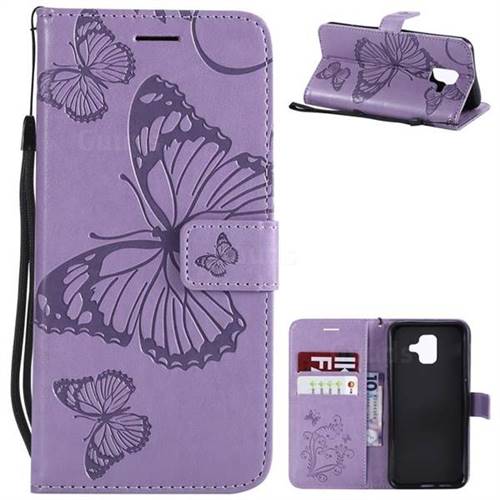 Embossing 3D Butterfly Leather Wallet Case for Samsung Galaxy A6 (2018) - Purple