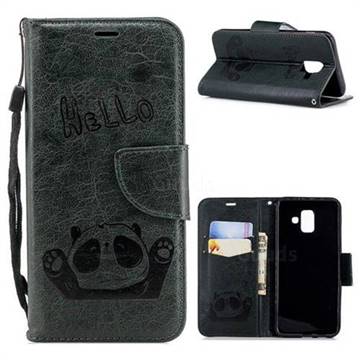 Embossing Hello Panda Leather Wallet Phone Case for Samsung Galaxy A6 (2018) - Seagreen