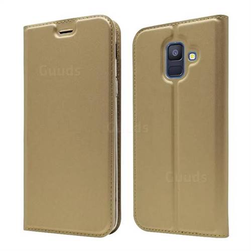 Ultra Slim Card Magnetic Automatic Suction Leather Wallet Case for Samsung Galaxy A6 (2018) - Champagne