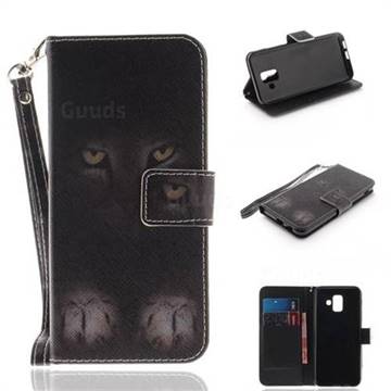 Mysterious Cat Hand Strap Leather Wallet Case for Samsung Galaxy A6 (2018)