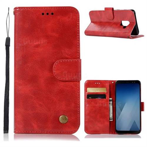 Luxury Retro Leather Wallet Case for Samsung Galaxy A6 (2018) - Red