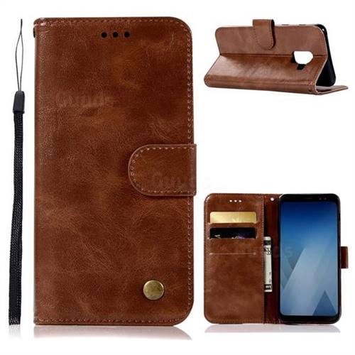 Luxury Retro Leather Wallet Case for Samsung Galaxy A6 (2018) - Brown