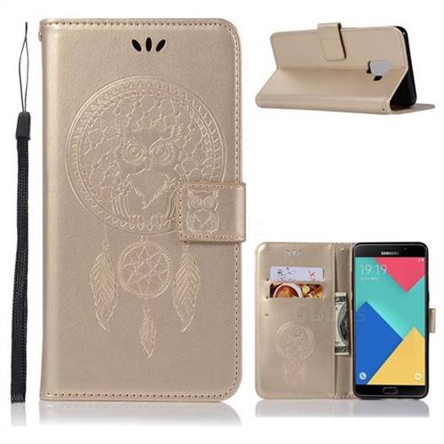 Intricate Embossing Owl Campanula Leather Wallet Case for Samsung Galaxy A6 (2018) - Champagne