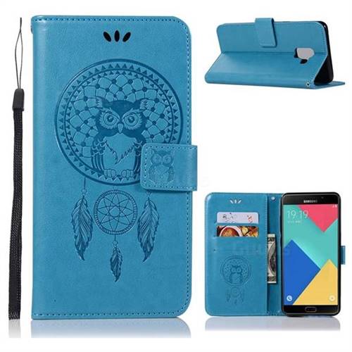 Intricate Embossing Owl Campanula Leather Wallet Case for Samsung Galaxy A6 (2018) - Blue