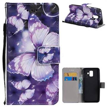 Violet butterfly 3D Painted Leather Wallet Case for Samsung Galaxy A6 (2018)