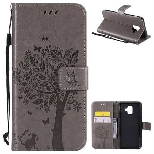 Embossing Butterfly Tree Leather Wallet Case for Samsung Galaxy A6 (2018) - Grey