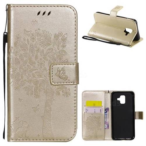 Embossing Butterfly Tree Leather Wallet Case for Samsung Galaxy A6 (2018) - Champagne