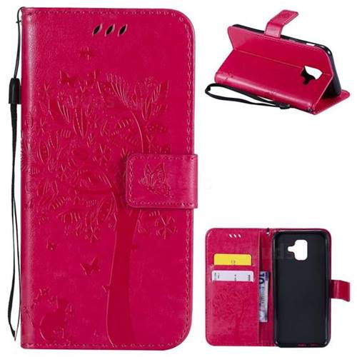 Embossing Butterfly Tree Leather Wallet Case for Samsung Galaxy A6 (2018) - Rose