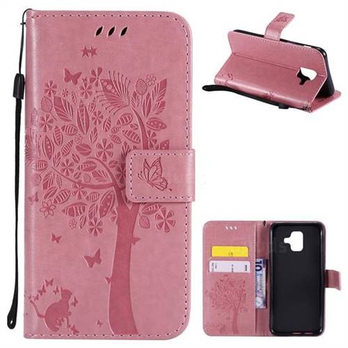Embossing Butterfly Tree Leather Wallet Case for Samsung Galaxy A6 (2018) - Pink