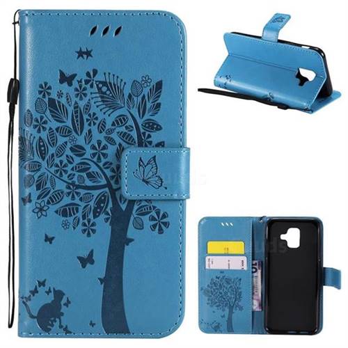 Embossing Butterfly Tree Leather Wallet Case for Samsung Galaxy A6 (2018) - Blue