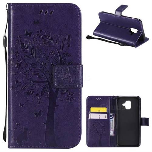 Embossing Butterfly Tree Leather Wallet Case for Samsung Galaxy A6 (2018) - Purple
