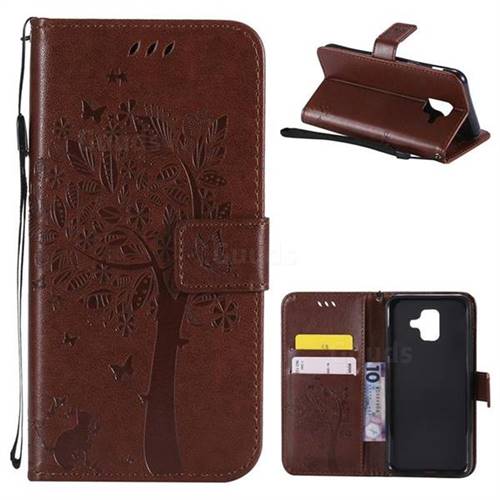 Embossing Butterfly Tree Leather Wallet Case for Samsung Galaxy A6 (2018) - Brown