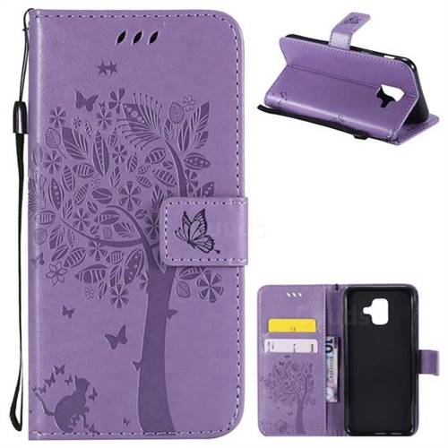 Embossing Butterfly Tree Leather Wallet Case for Samsung Galaxy A6 (2018) - Violet