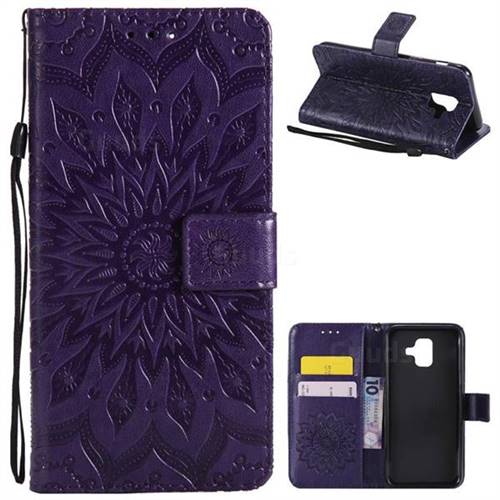 Embossing Sunflower Leather Wallet Case for Samsung Galaxy A6 (2018) - Purple
