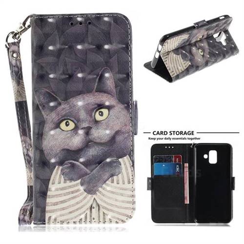 Cat Embrace 3D Painted Leather Wallet Phone Case for Samsung Galaxy A6 (2018)