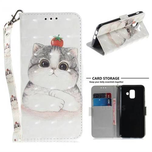 Cute Tomato Cat 3D Painted Leather Wallet Phone Case for Samsung Galaxy A6 (2018)