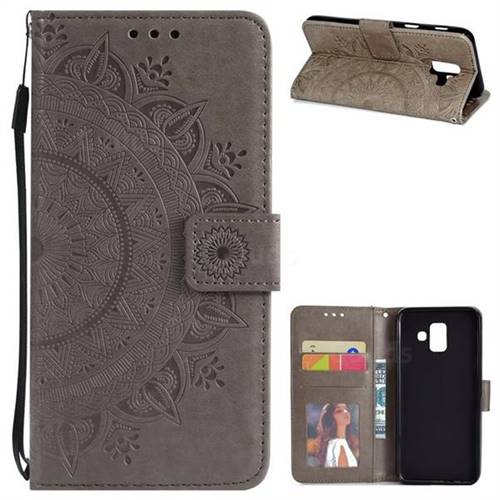 Intricate Embossing Datura Leather Wallet Case for Samsung Galaxy A6 (2018) - Gray