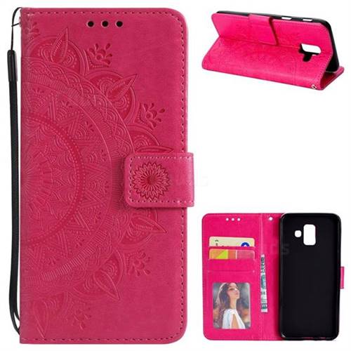 Intricate Embossing Datura Leather Wallet Case for Samsung Galaxy A6 (2018) - Rose Red