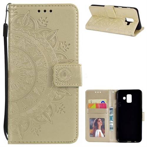 Intricate Embossing Datura Leather Wallet Case for Samsung Galaxy A6 (2018) - Golden