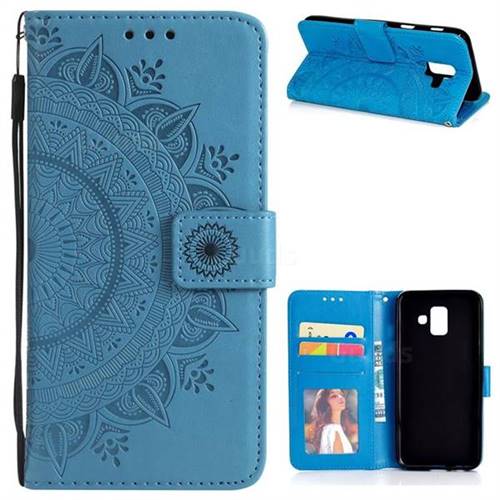 Intricate Embossing Datura Leather Wallet Case for Samsung Galaxy A6 (2018) - Blue