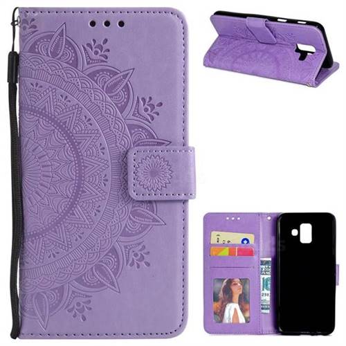 Intricate Embossing Datura Leather Wallet Case for Samsung Galaxy A6 (2018) - Purple