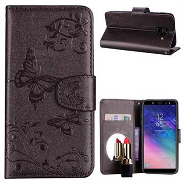 Embossing Butterfly Morning Glory Mirror Leather Wallet Case for Samsung Galaxy A6 (2018) - Silver Gray
