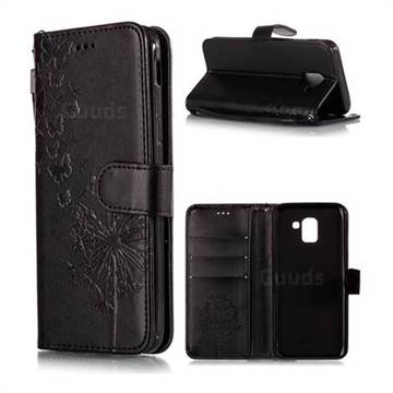 Intricate Embossing Dandelion Butterfly Leather Wallet Case for Samsung Galaxy A6 (2018) - Black