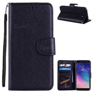 Litchi Pattern PU Leather Wallet Case for Samsung Galaxy A6 (2018) - Black