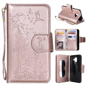 Embossing Cat Girl 9 Card Leather Wallet Case for Samsung Galaxy A6 (2018) - Rose Gold