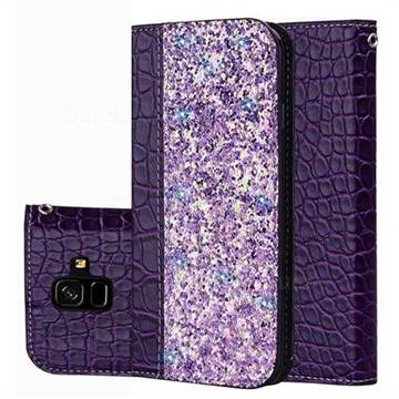 Shiny Crocodile Pattern Stitching Magnetic Closure Flip Holster Shockproof Phone Cases for Samsung Galaxy A6 (2018) - Purple