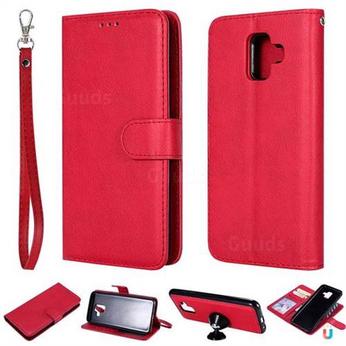 Retro Greek Detachable Magnetic PU Leather Wallet Phone Case for Samsung Galaxy A6 (2018) - Red