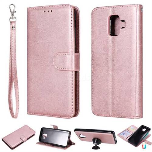 Retro Greek Detachable Magnetic PU Leather Wallet Phone Case for Samsung Galaxy A6 (2018) - Rose Gold