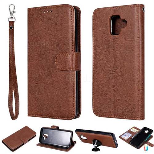 Retro Greek Detachable Magnetic PU Leather Wallet Phone Case for Samsung Galaxy A6 (2018) - Brown